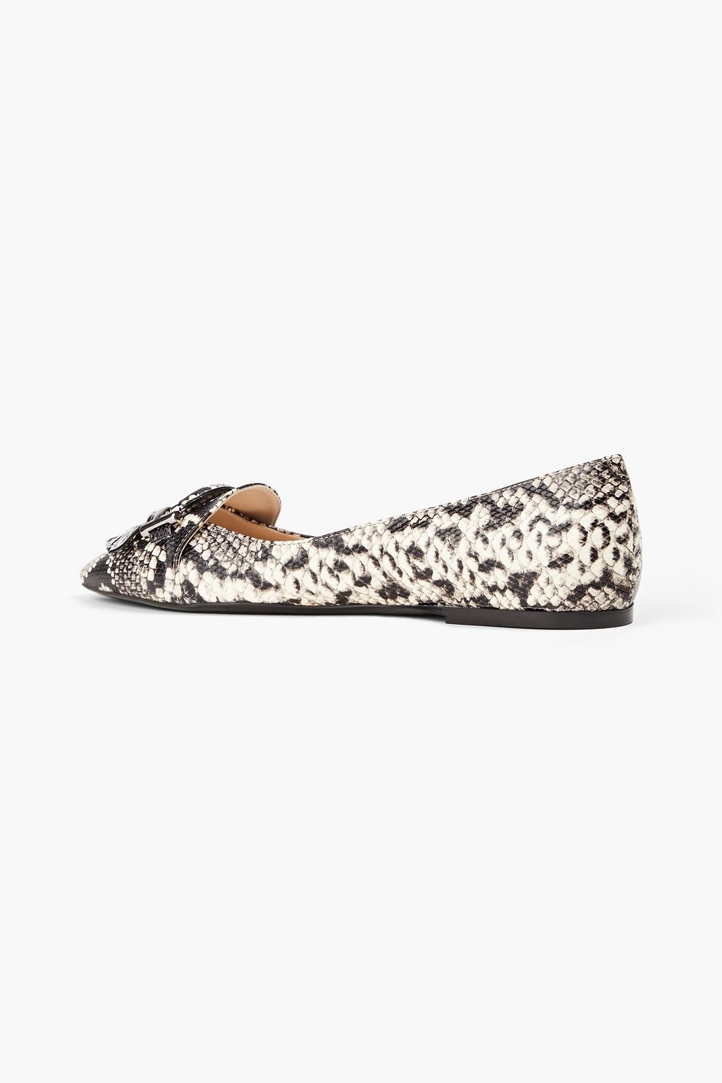 TOD'S T-Ring スネーク風レザー ポインテッドトゥ フラットシューズ