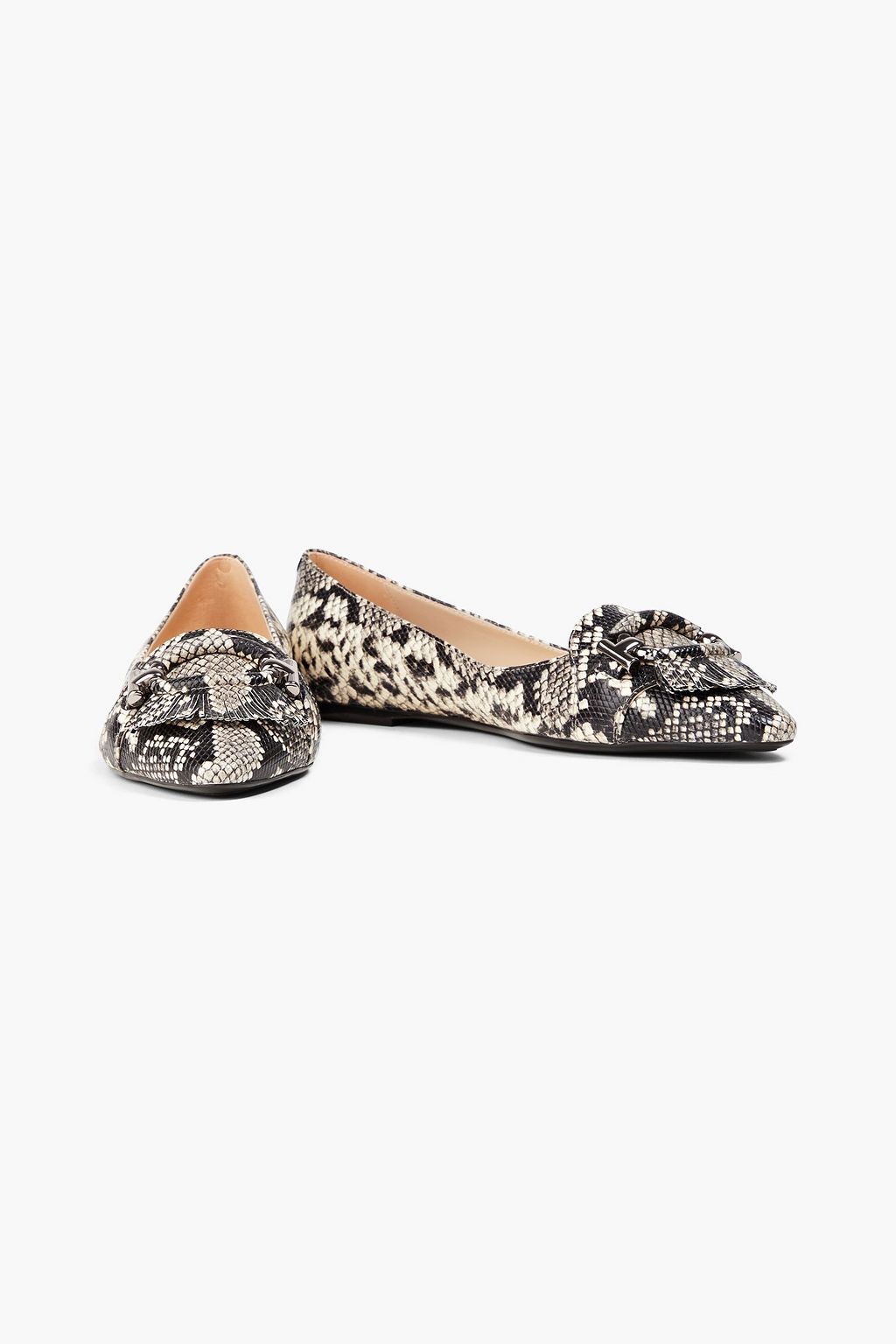 TOD'S T-Ring スネーク風レザー ポインテッドトゥ フラットシューズ