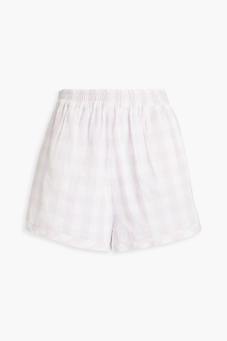 Summery Copenhagen Daisy Shirred Checked Cotton-jacquard Shorts In Lilac