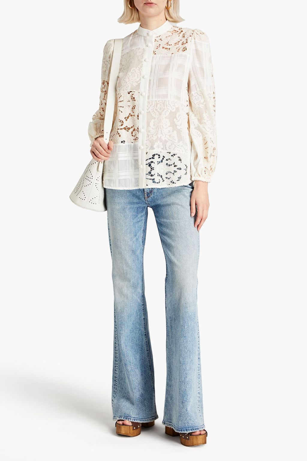 ZIMMERMANN Andie patchwork-effect broderie anglaise cotton-blend shirt