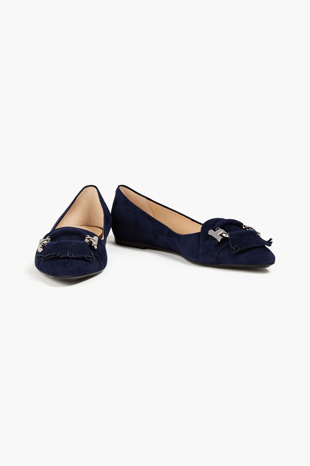 TOD'S T-Ring fringed suede point-toe flats