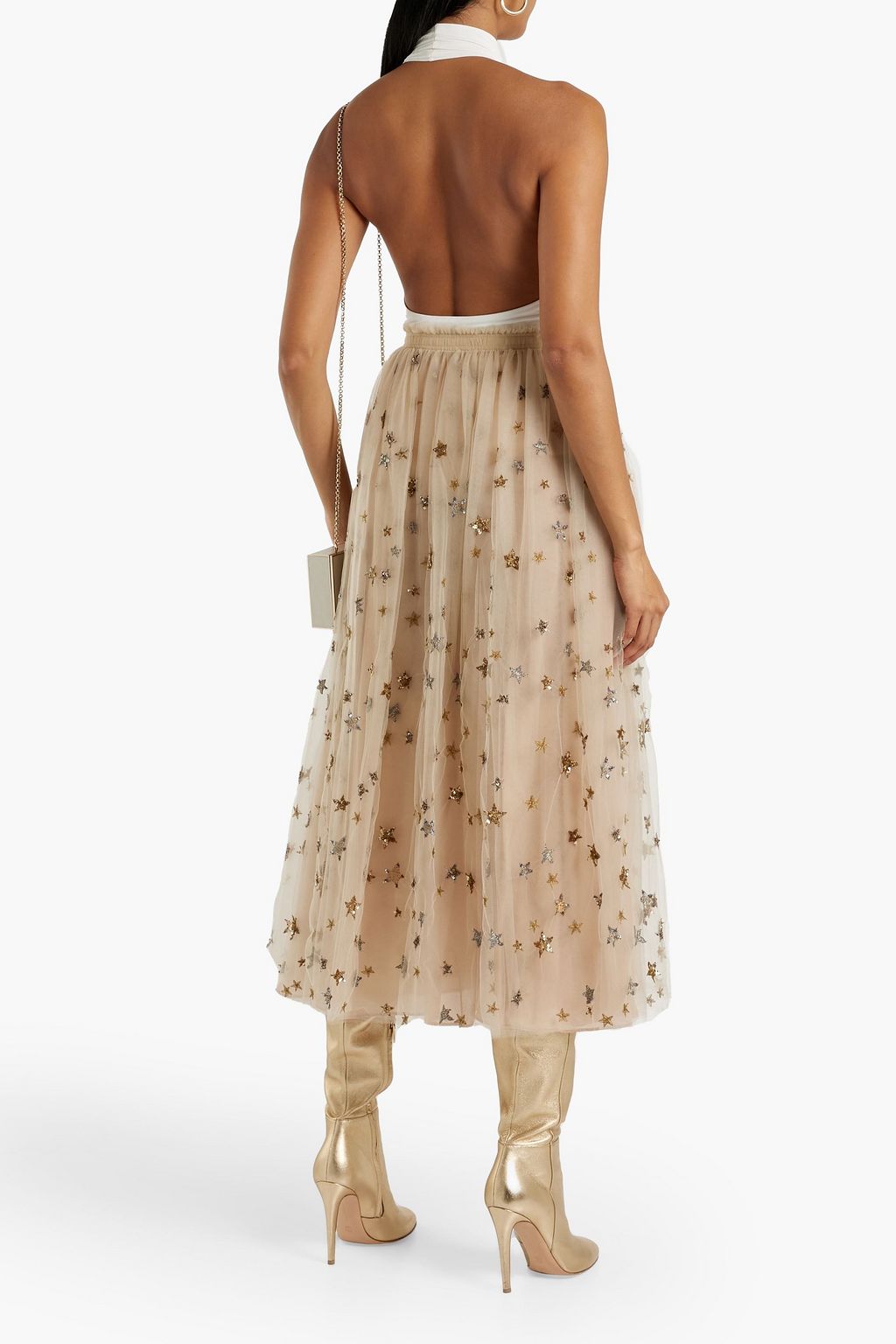 VALENTINO GARAVANI Gathered embellished tulle maxi skirt