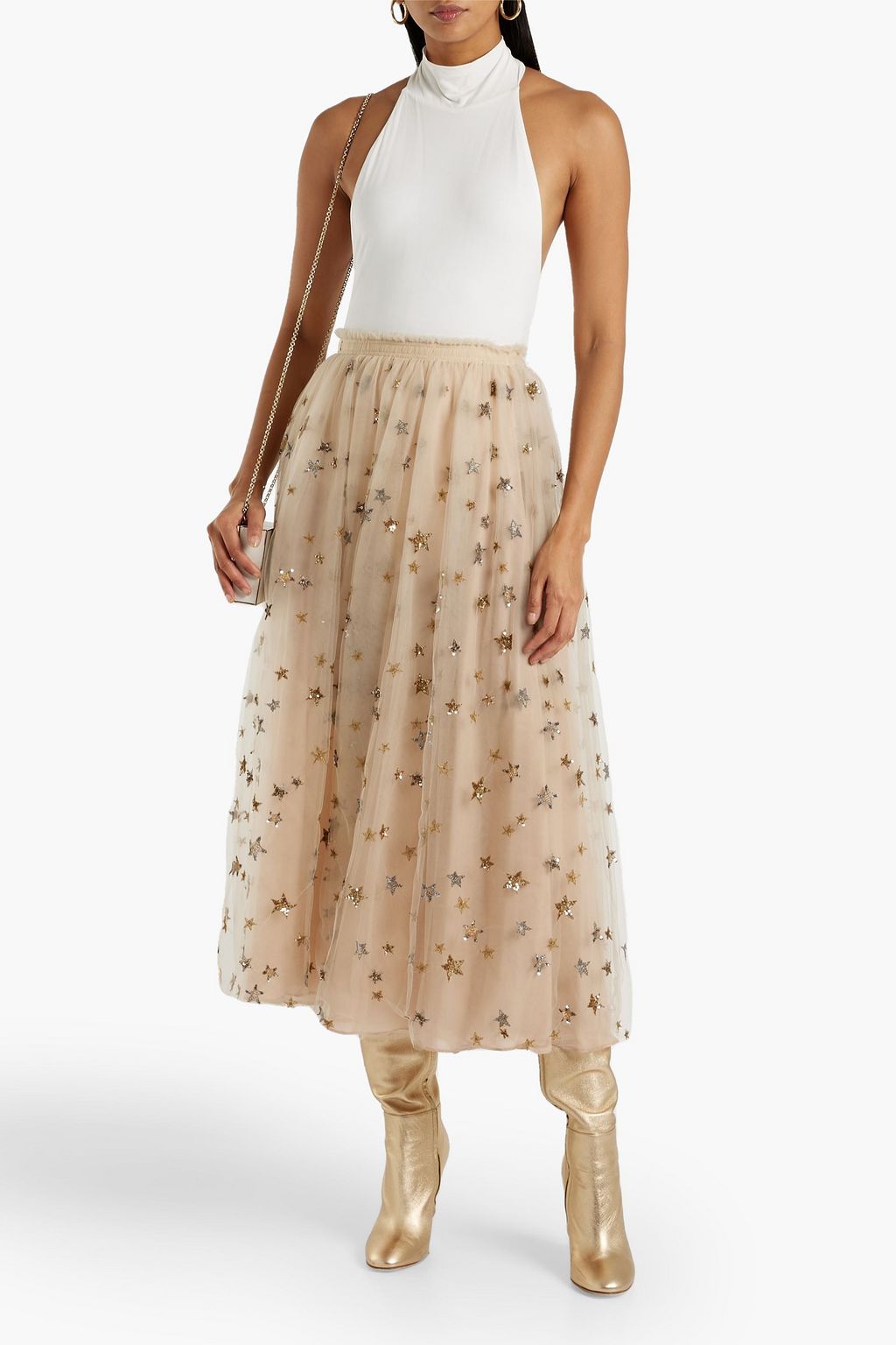 VALENTINO GARAVANI Gathered embellished tulle maxi skirt