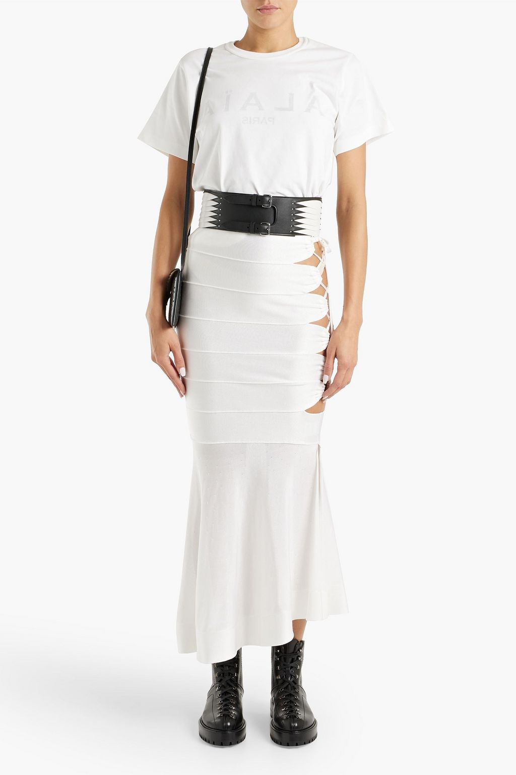 ALAÏA ストレッチニット マキシスカート レースアップ