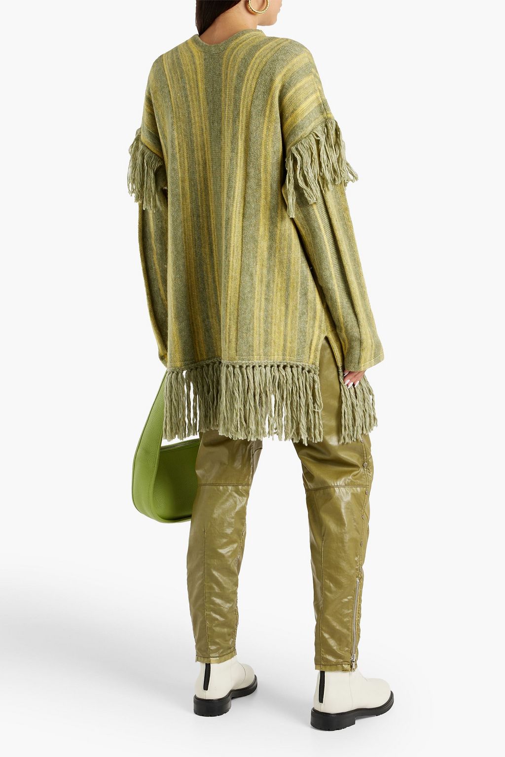 RAQUEL ALLEGRA Fringed striped knitted cardigan