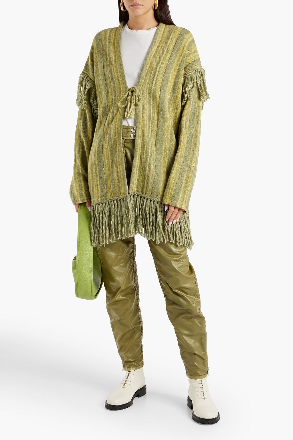 RAQUEL ALLEGRA Fringed striped knitted cardigan