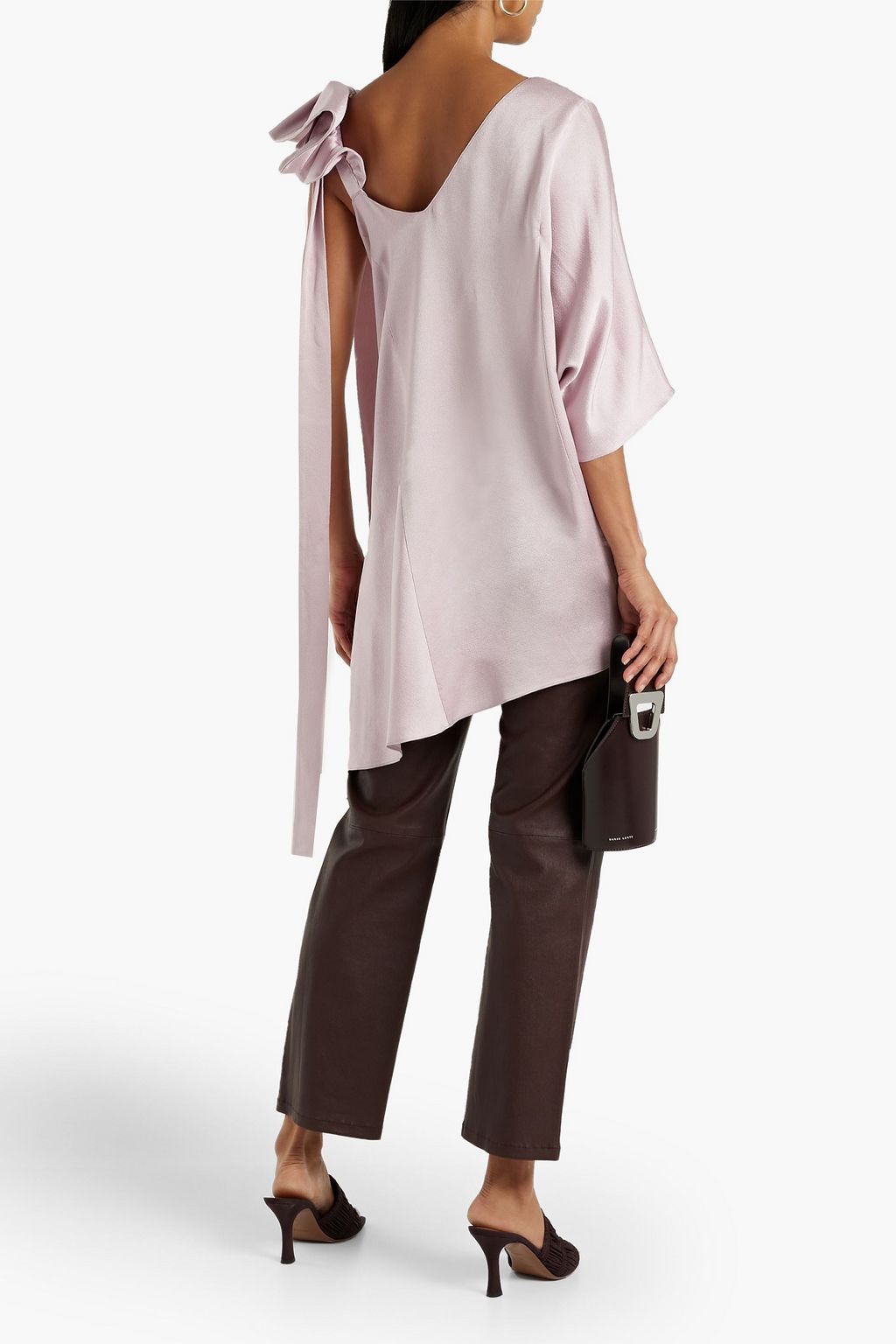 VALENTINO GARAVANI One-sleeve asymmetric satin-crepe top