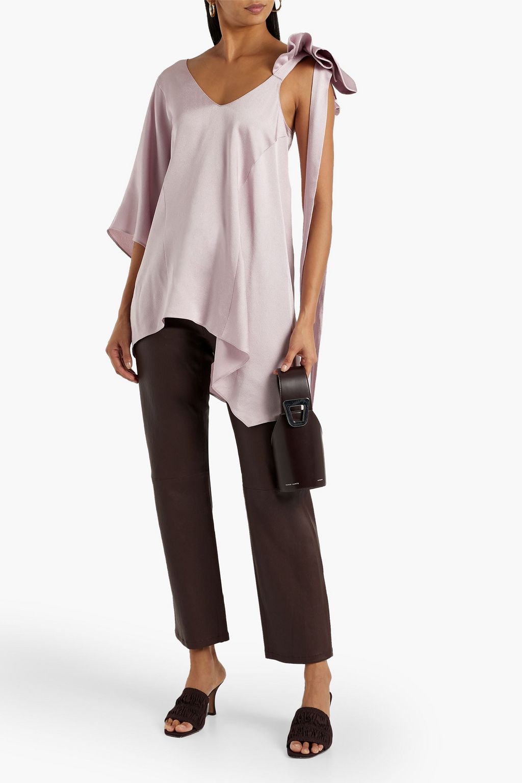 VALENTINO GARAVANI One-sleeve asymmetric satin-crepe top