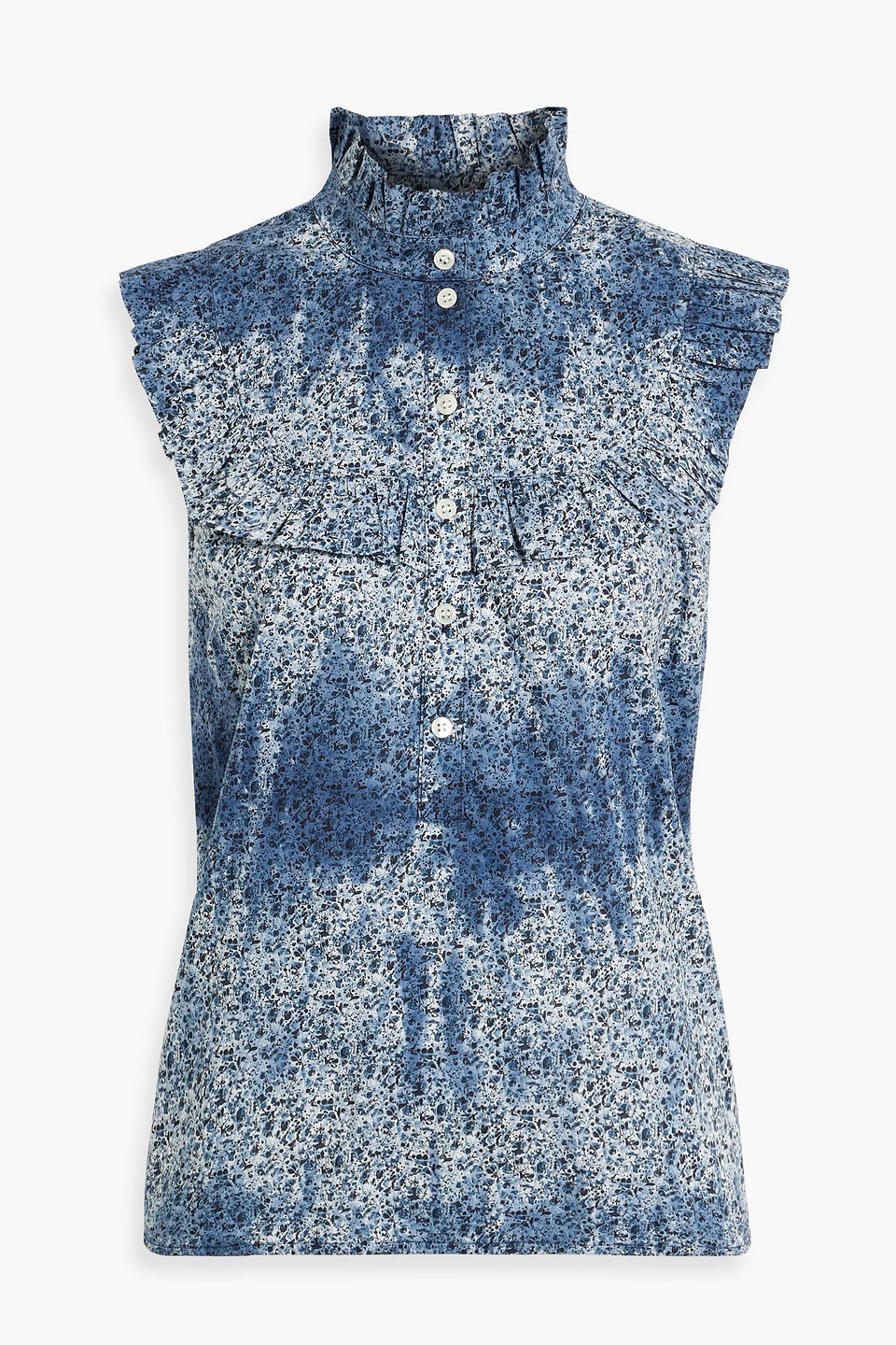 Raquel Allegra Tie-dyed Liberty-print Cotton-broadcloth Top In Blue