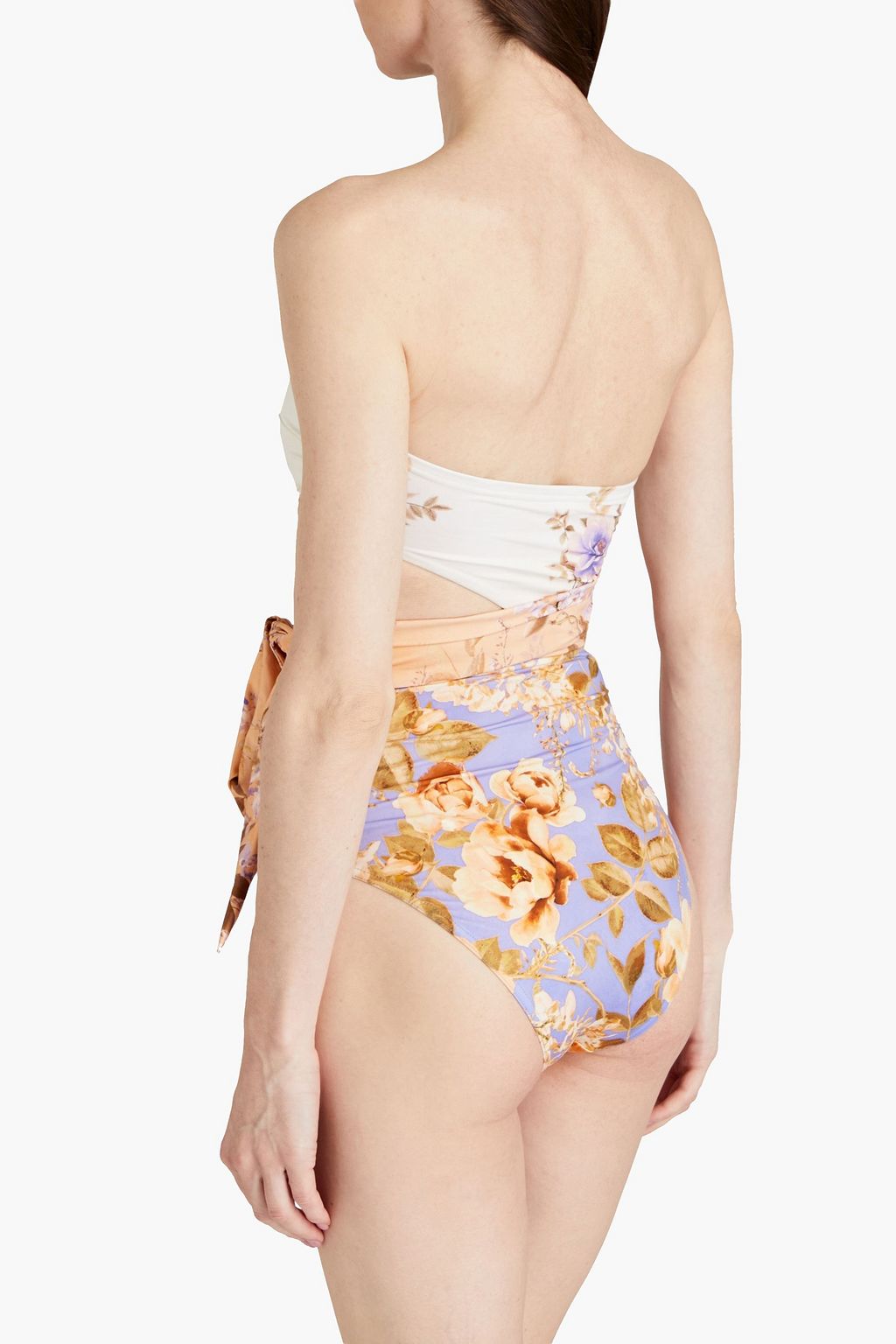 ZIMMERMANN Cutout floral-print bandeau swimsuit