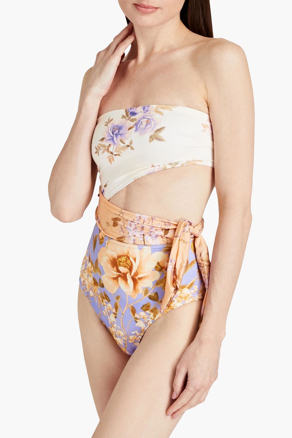 ZIMMERMANN Cutout floral-print bandeau swimsuit