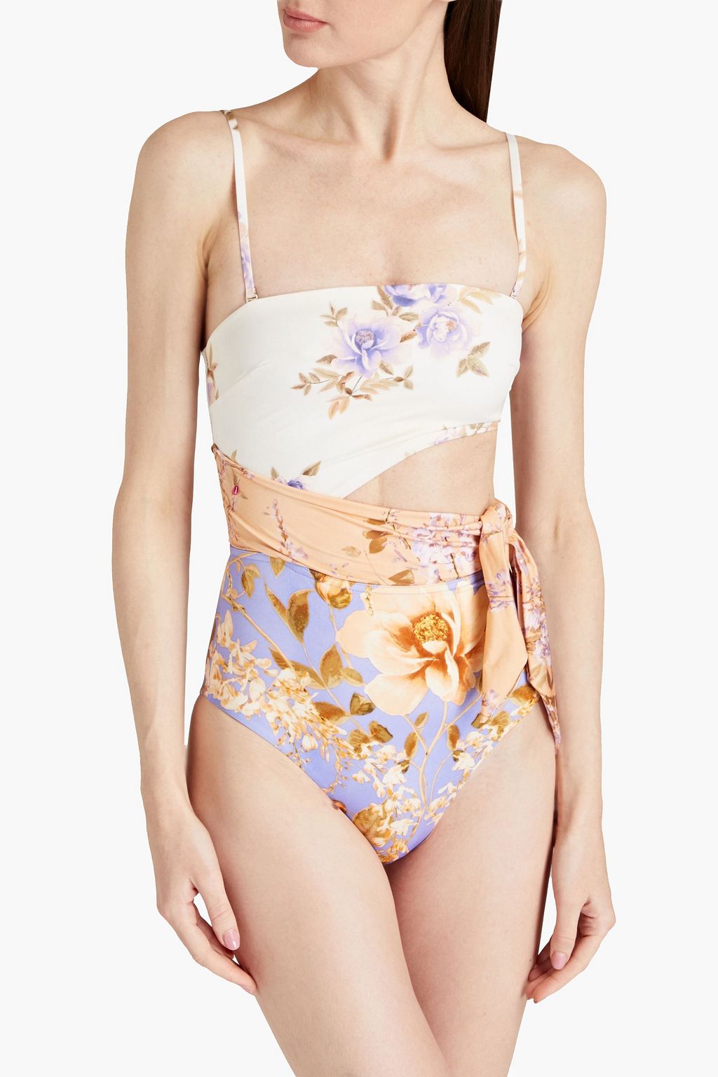 ZIMMERMANN Cutout floral-print bandeau swimsuit
