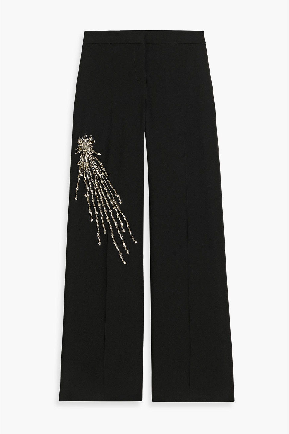 Alexander Mcqueen Embellished Grain De Poudre Wool Wide-leg Pants In Black