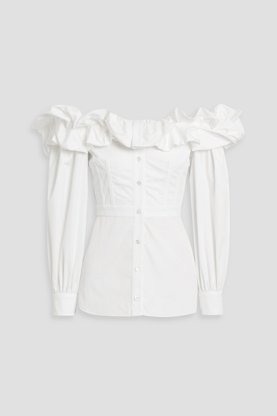mcqueen - off-the-shoulder ruffled cotton-poplin top - white - it 36