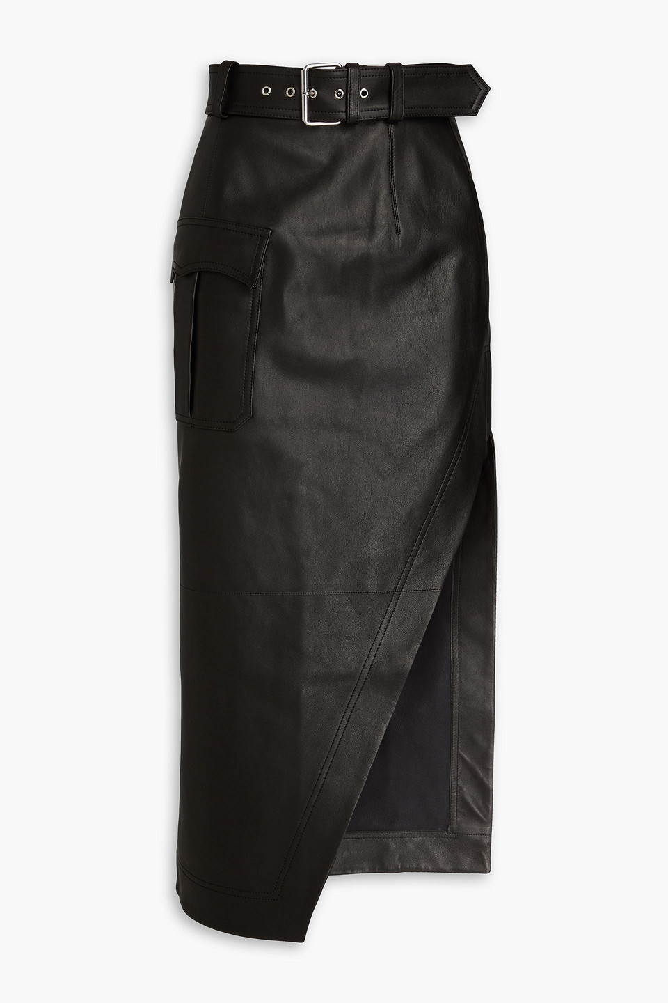 mcqueen - belted leather midi skirt - black - it 38