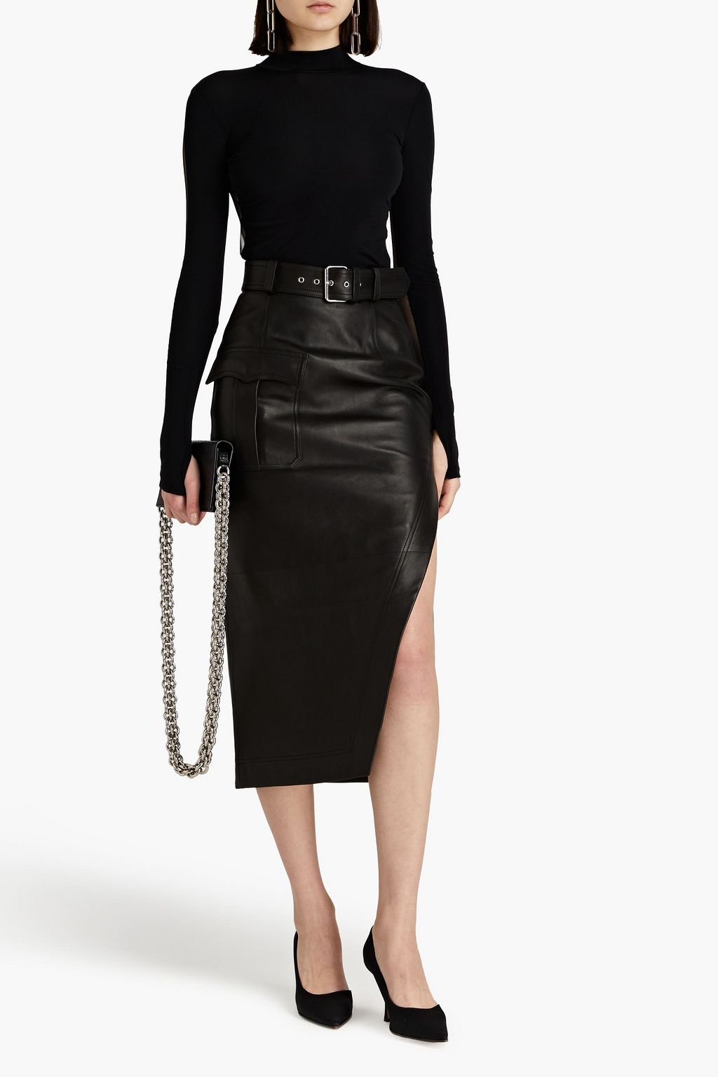 MCQUEEN レザー ミディスカート ベルト付き