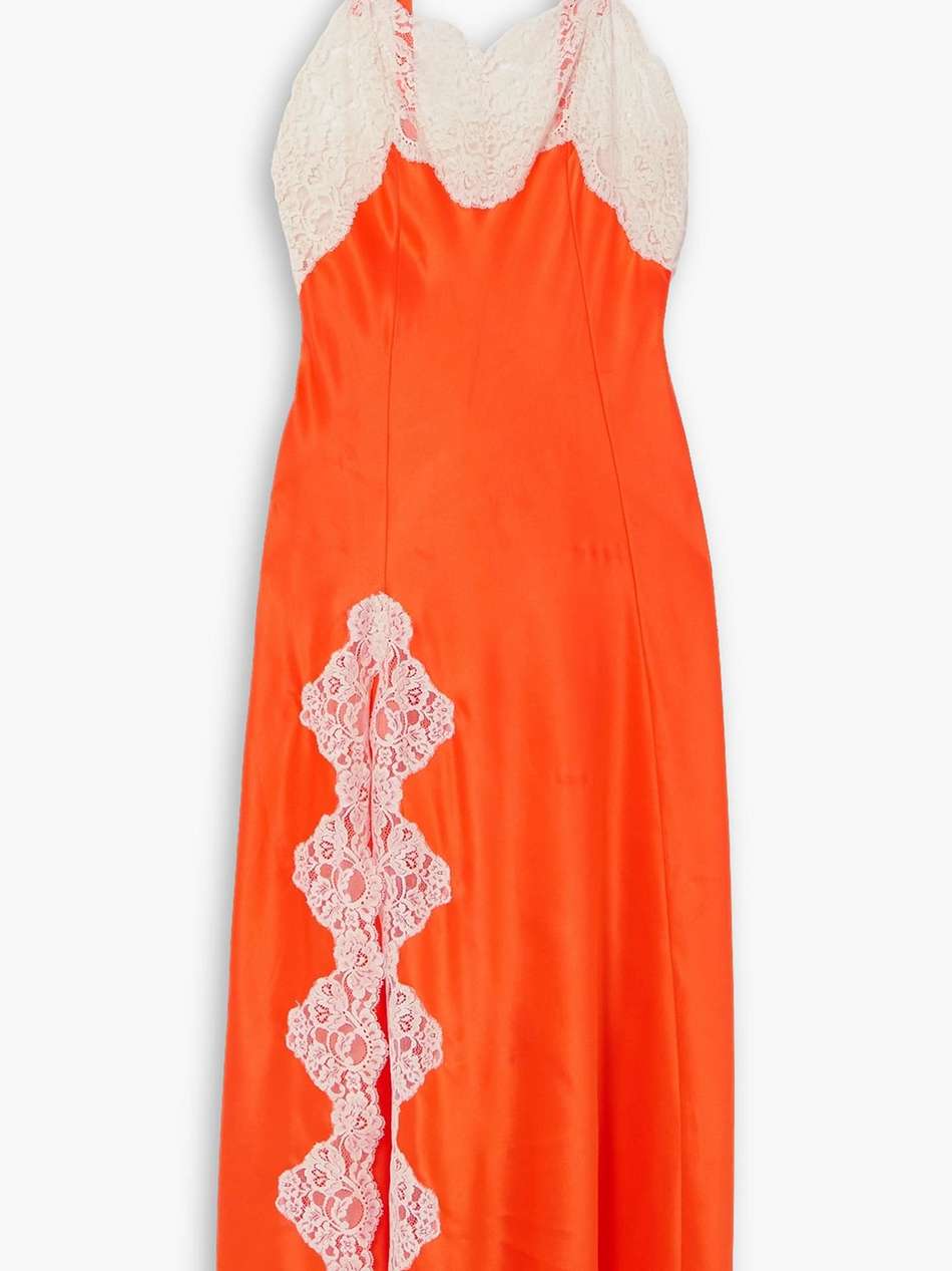 lace-trimmed silk-satin midi dress