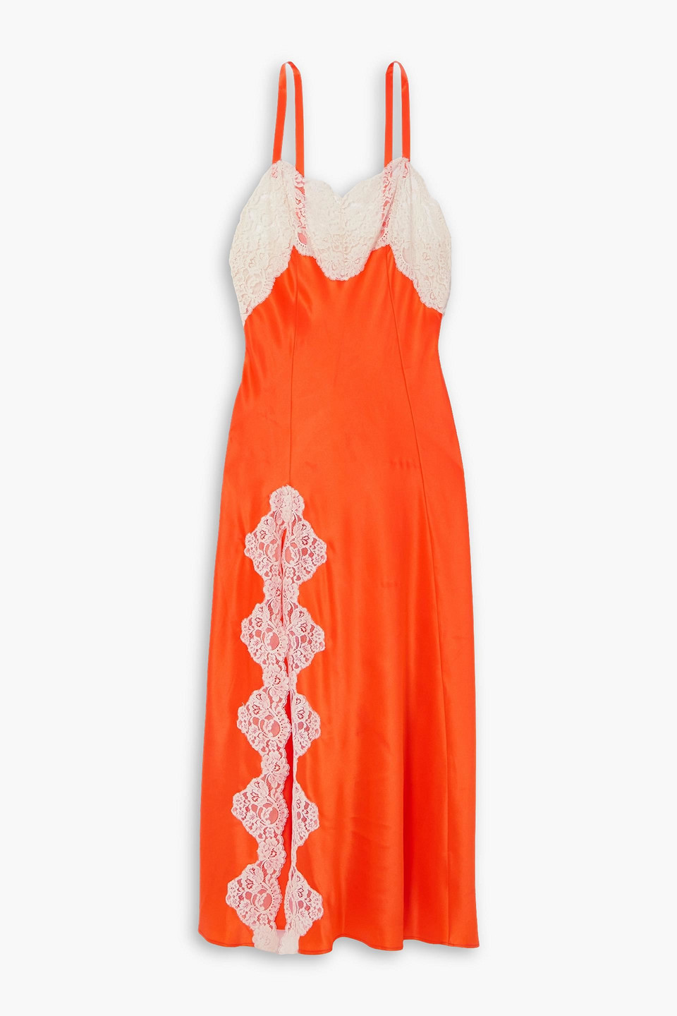 Rodarte Lace-trimmed Silk-satin Midi Dress In Orange