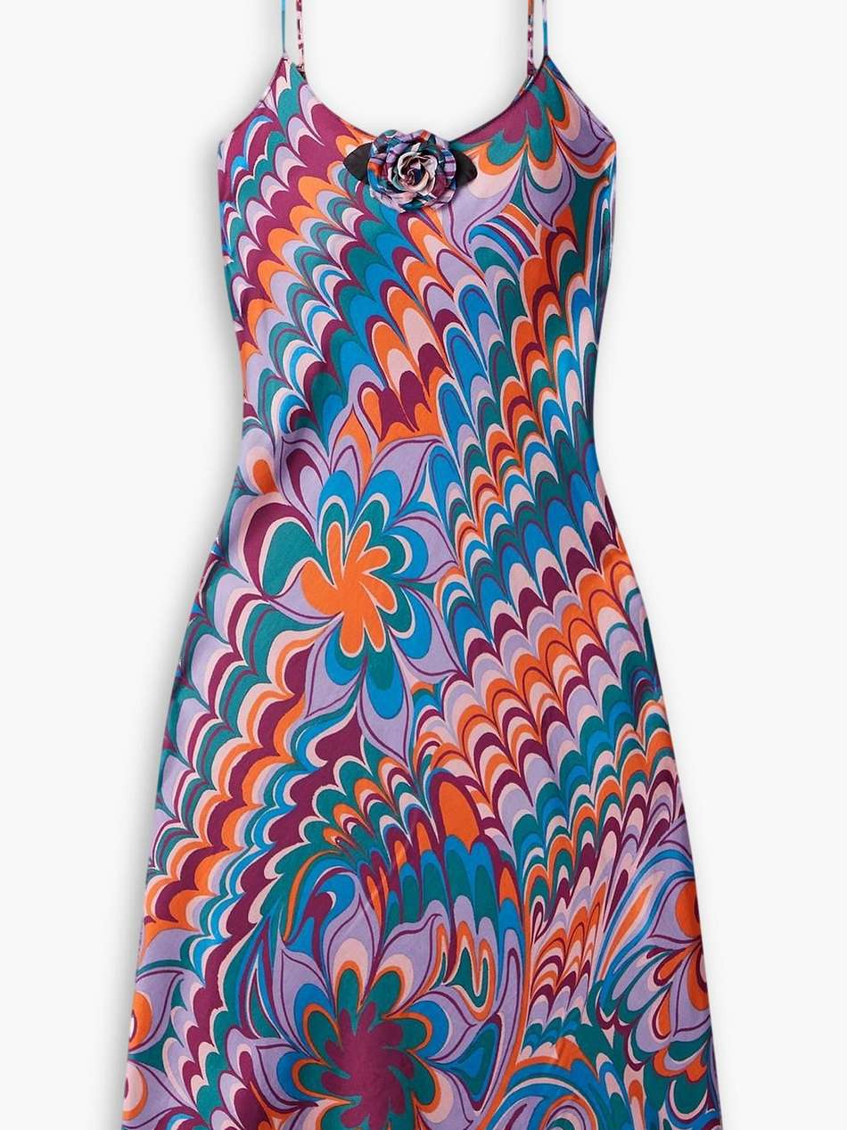 embellished printed woven slip dress