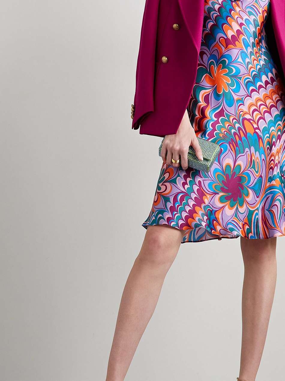 embellished printed woven slip dress