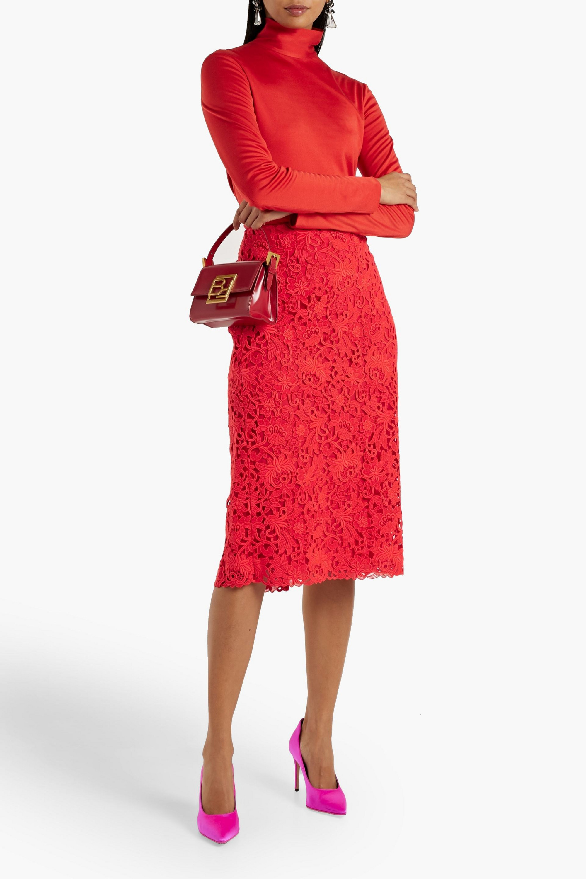 Valentino Garavani Cotton-blend guipure lace skirt
