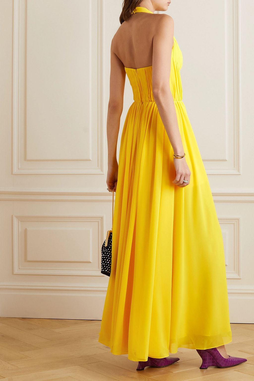 RASARIO Pleated chiffon halterneck gown