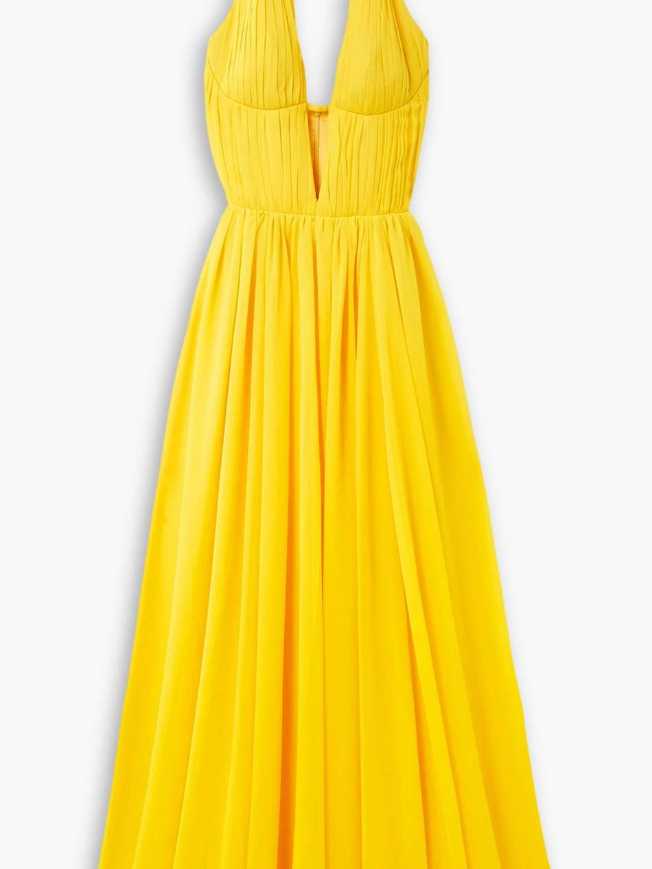 pleated chiffon halterneck gown