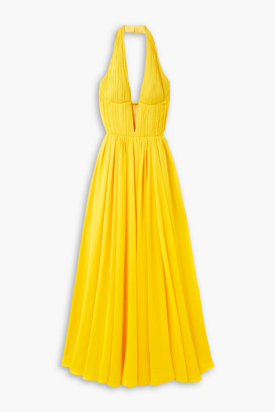 Rasario Pleated Chiffon Halterneck Gown In Yellow