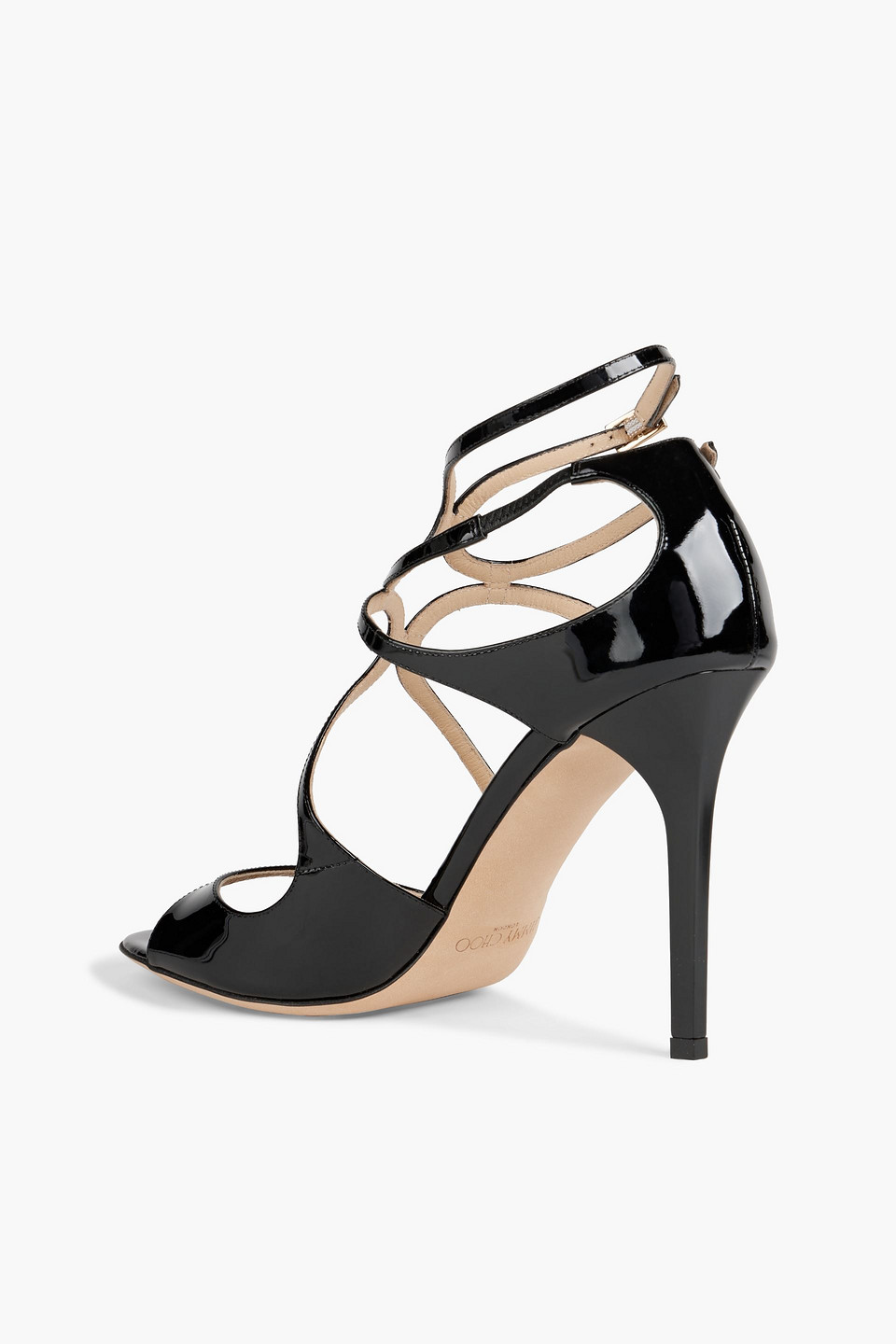 Shop Jimmy Choo Lang 100 Patent-leather Sandals In Black