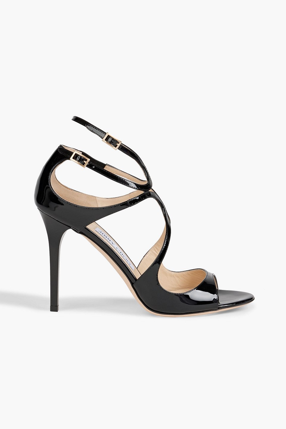 Jimmy Choo Lang 100mm Patent Strappy Sandal In Black ModeSens