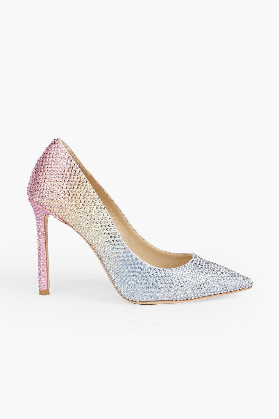 JIMMY CHOO ROMY 100 DÉGRADÉ CRYSTAL-EMBELLISHED SATIN PUMPS,3074457345634202687