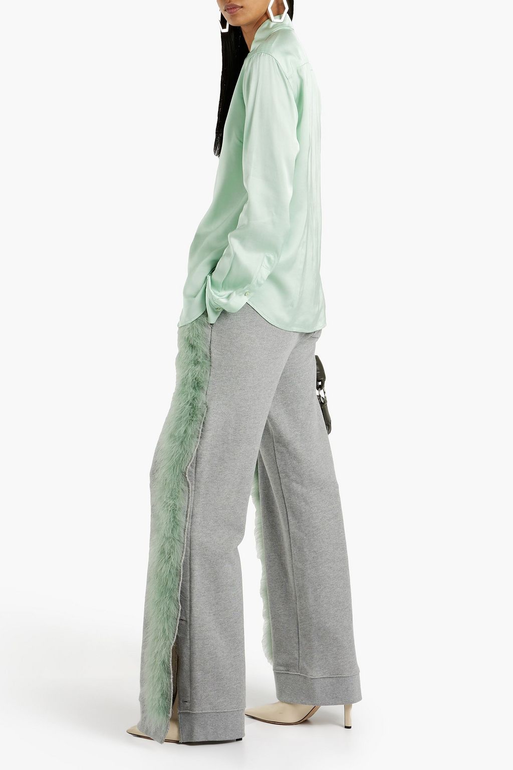 DRIES VAN NOTEN Faux fur-trimmed French cotton-terry track pants