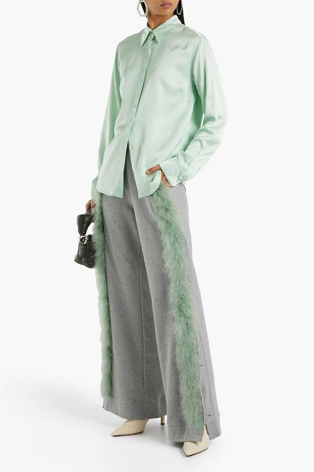 DRIES VAN NOTEN Faux fur-trimmed French cotton-terry track pants
