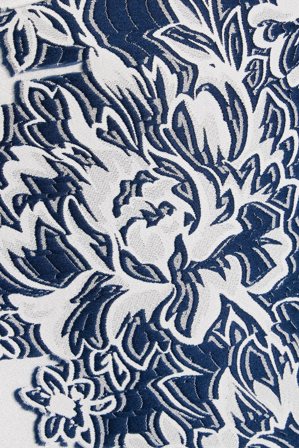 Oscar De La Renta Strapless Draped Flocked Jacquard Gown In Navy