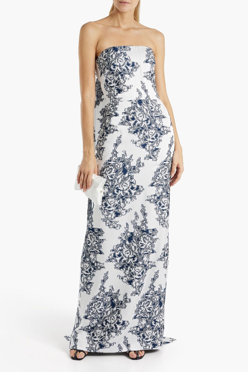 OSCAR DE LA RENTA Strapless draped flocked jacquard gown