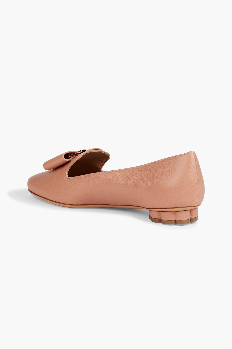 Shop Ferragamo Sarno Bow-embellished Textured-leather Loafers In Antique Rose