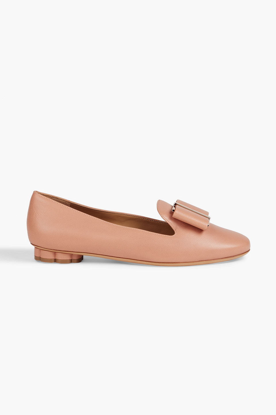 Shop Ferragamo Sarno Bow-embellished Textured-leather Loafers In Antique Rose