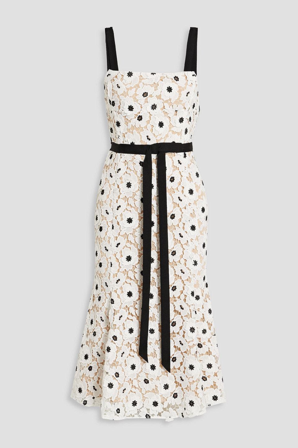 Oscar De La Renta Bow-embellished Guipure Lace Midi Dress In Black