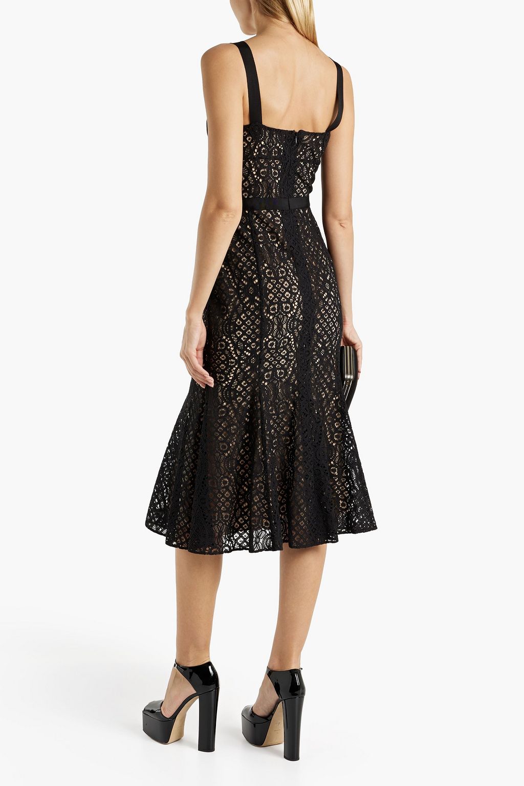 OSCAR DE LA RENTA Bow-embellished cotton-blend corded lace midi dress
