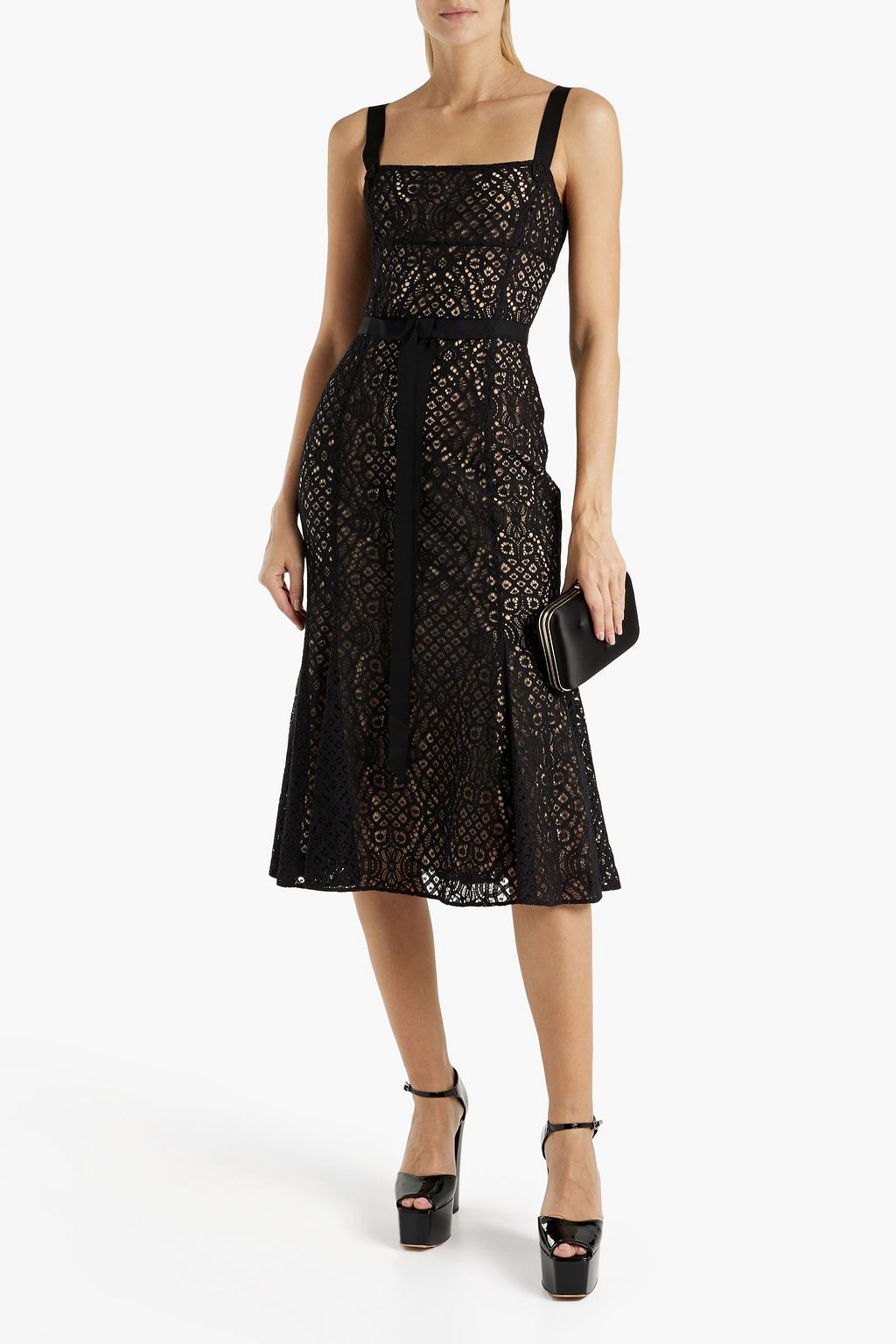 OSCAR DE LA RENTA Bow-embellished cotton-blend corded lace midi dress