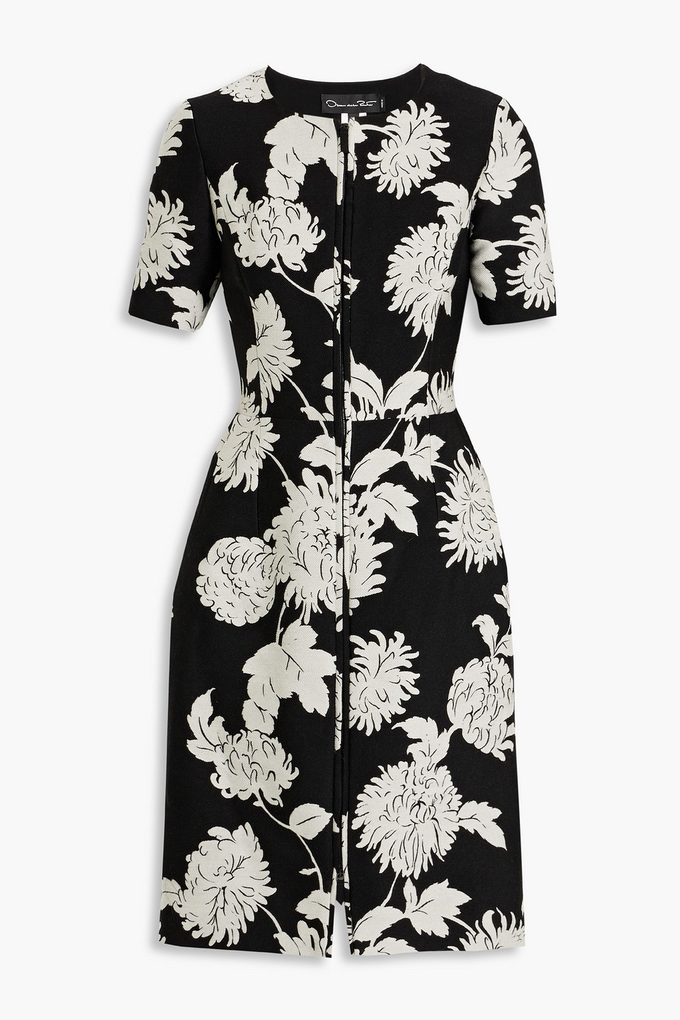 Oscar De La Renta Floral-print Wool-blend Twill Dress In Black