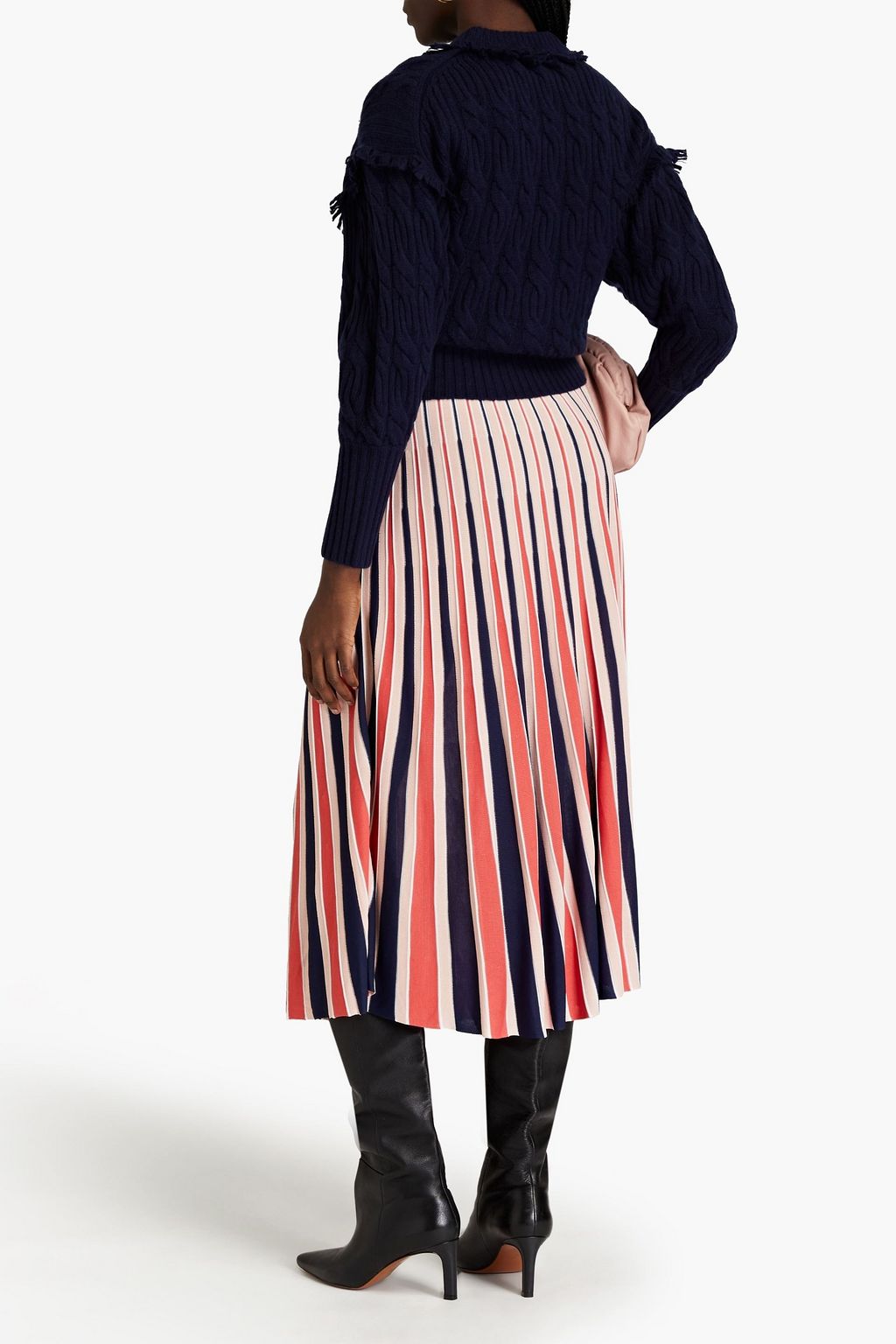 ZIMMERMANN Striped ribbed-knit midi skirt