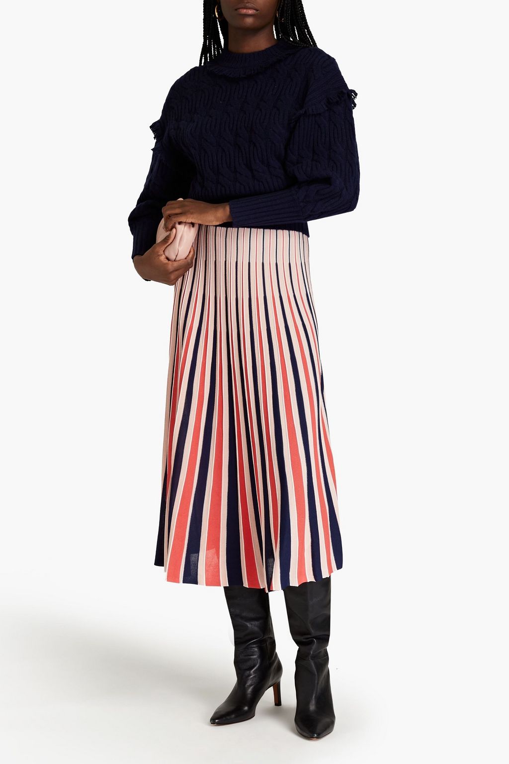 ZIMMERMANN Striped ribbed-knit midi skirt