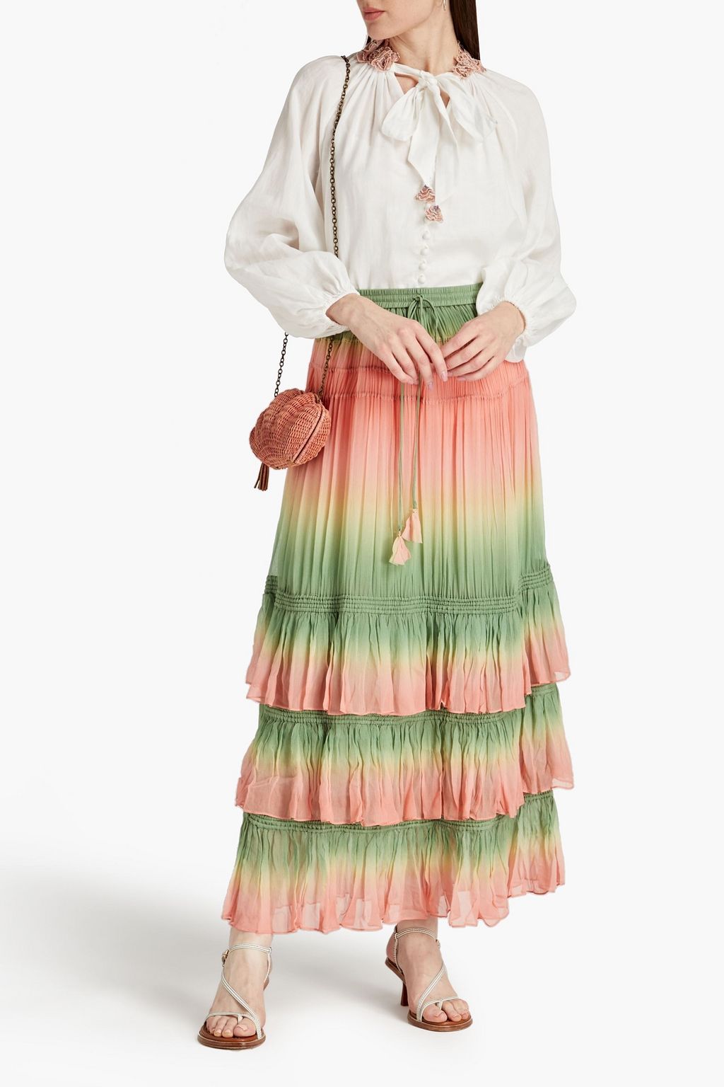 ZIMMERMANN Postcard Lantern Bluse aus Ramie-Voile mit floralen Applikationen