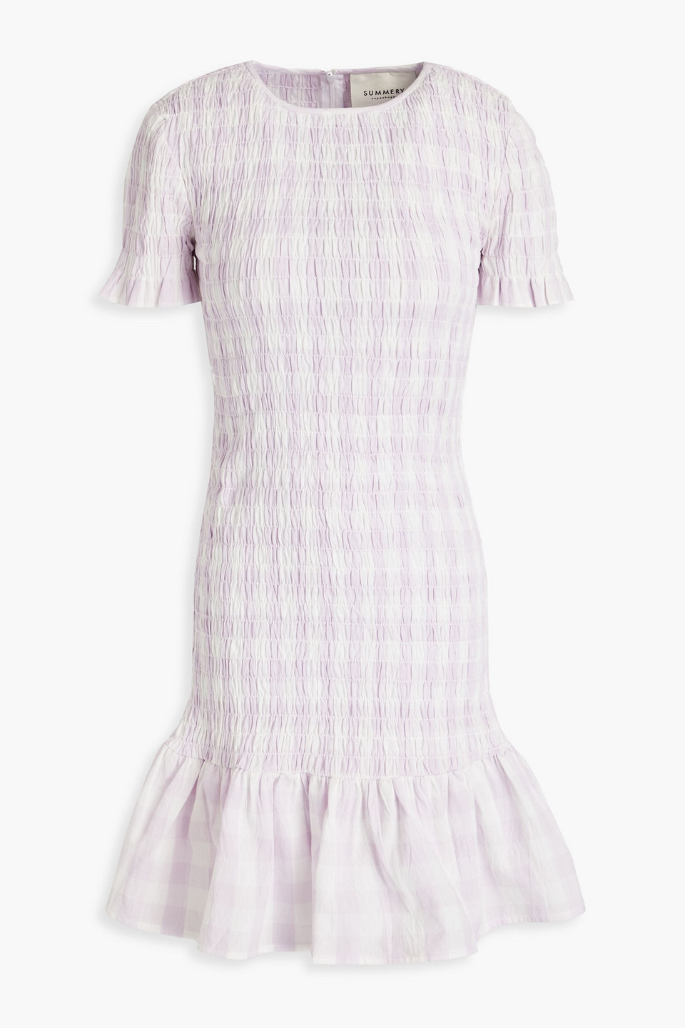 Summery Copenhagen Daisy Shirred Checked Cotton-jacquard Mini Dress In Lilac