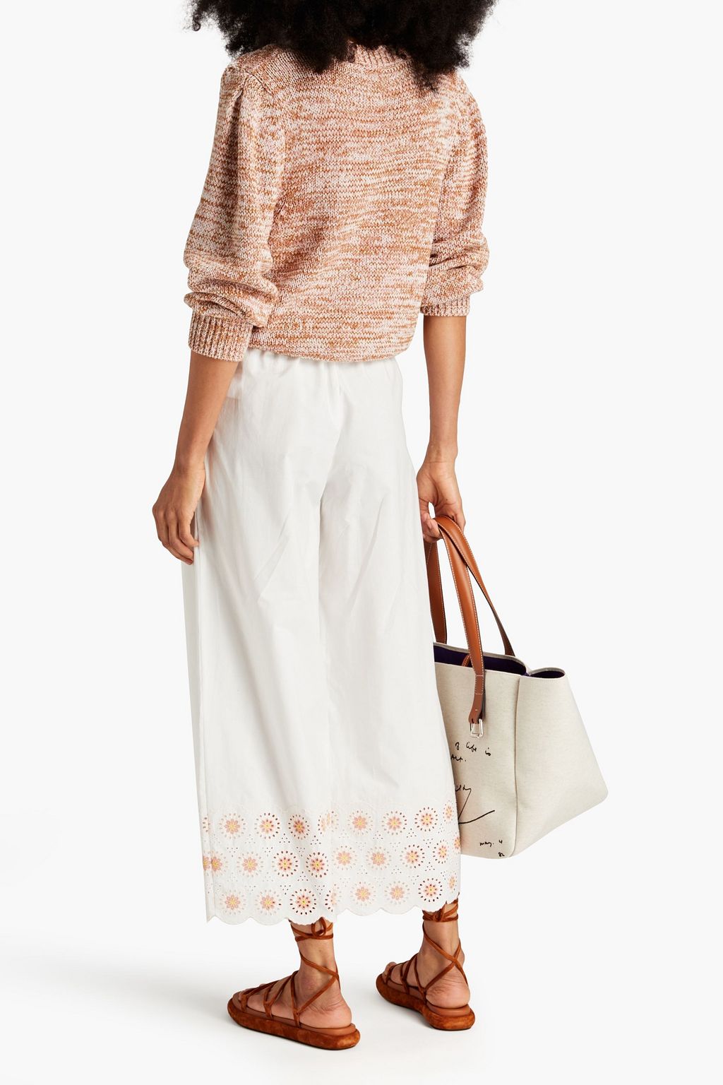SEE BY CHLOÉ Cropped lace-trimmed cotton wide-leg pants