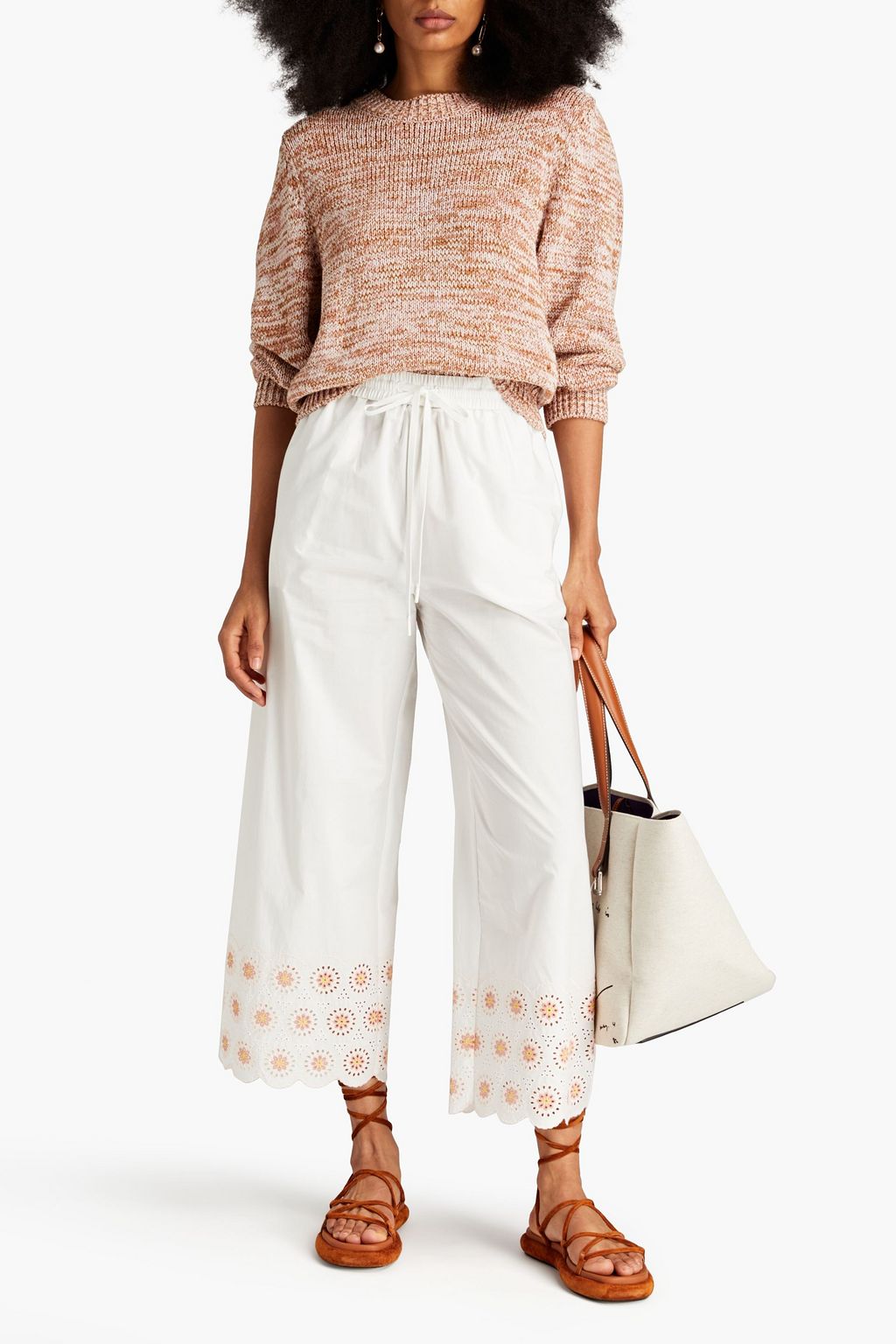 SEE BY CHLOÉ Cropped lace-trimmed cotton wide-leg pants