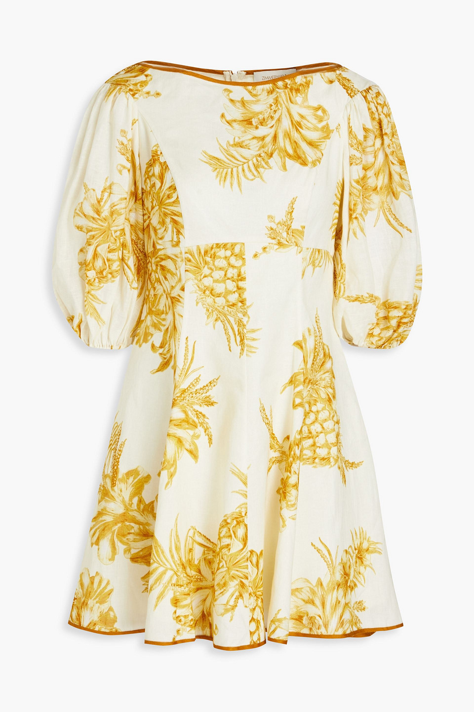 Zimmermann Empire Printed Linen Mini Dress In Light Yellow