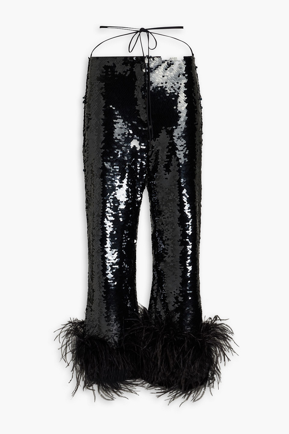 Magda Butrym Feather-trimmed Sequined Chiffon Straight-leg Pants In Schwarz
