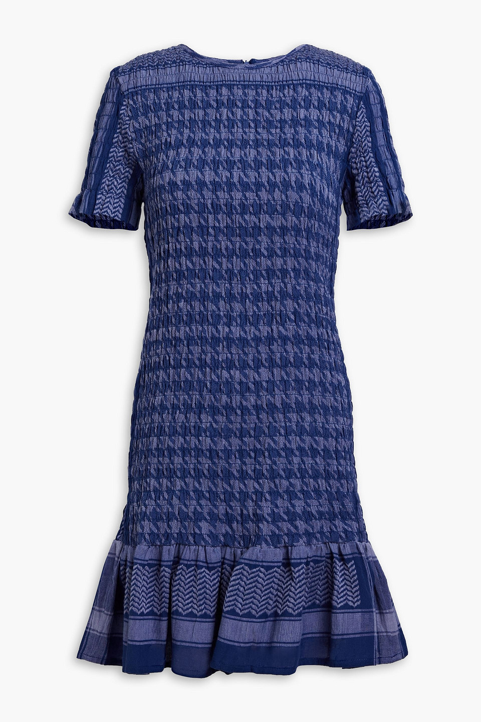 Summery Copenhagen Celine Shirred Cotton-jacquard Mini Dress In Navy